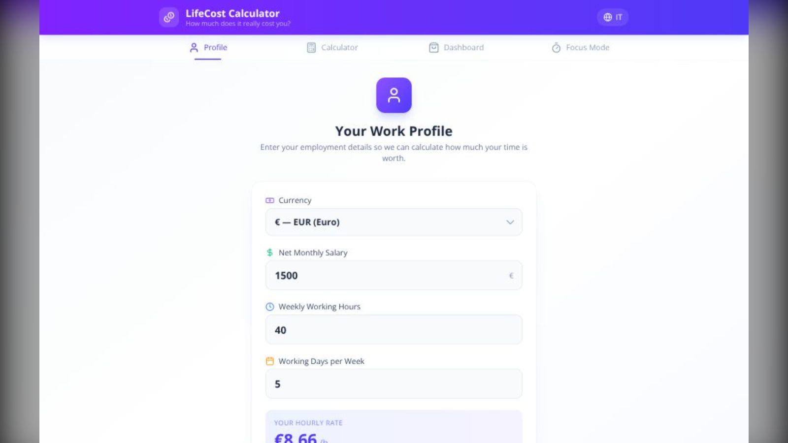 LifeCost Calculator